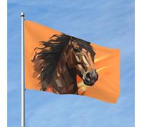 Drapeau amusant en forme de tête de cheval sur fond orange de 1,2 x 1,8 m pour toutes les saisons pour décoration de dortoir, fêtes en plein air