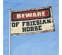 Drapeau amusant pour décoration de chambre avec inscription « Beware of Friesian Horse » (60 x 90 cm)