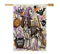 Drapeau amusant pour Halloween Graffiti Cavalier King Charles Spaniel Dog House Flag 71,1 x 101,6 cm Double face pour décoration extérieure, Witchy FrontYard Linen Home Flag, Scary Outdoor Small