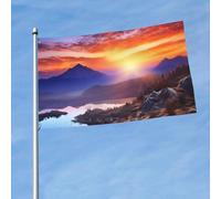 Drapeau amusant pour toutes les saisons - Motif paysage au coucher du soleil - Pour toutes les saisons - Pour décoration de dortoir, fête en plein air - 91 x 152 cm