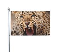 Drapeau animal cool léopard rugissant - 91 x 152 cm - Drapeau vertical double face - Bannière de vacances saisonnières avec œillets en laiton - Toile de fond pour photo - Drapeau de cour pour