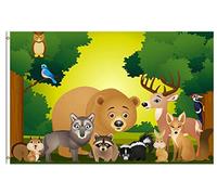 Drapeau Animal Sauvage Zoo Dessin Animé Hibou Renard Arbre Oiseau Ours Cerf Loup Grand Drapeau Lavable Personnalisés Bannière, Pour D'Intérieur, Jardin, Balcon, 90x150cm