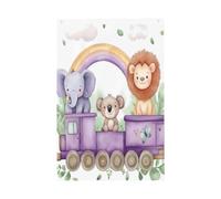 Drapeau animaux train éléphant koala lion 0,6 x 0,9 m | Drapeau décoratif double face en polyester avec 2 œillets, bannière de cour pour jardin, porche, pelouse, terrasse, balcon