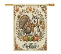Drapeau aquarelle d'automne malamute de l'Alaska pour l'avant de la cour, la maison verticale, 71,1 x 101,6 cm, double face pour l'extérieur, citrouille d'automne, drapeau imprimé maison, décoration