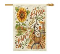 Drapeau aquarelle d'automne Malamute de l'Alaska pour maison de chien 71,1 x 101,6 cm double face pour décoration extérieure, vélo d'automne, tournesol en toile, drapeau de maison, motif cool pour