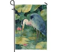 Drapeau Aquarelle Héron Bleu Vert Nénuphar Amphibien Drapeau De Bienvenue Renforcé Avec Décoratif Drapeaux, Pour Les Bureaux, Les Défilés, D'Intérieur, 30x45cm
