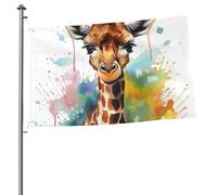 Drapeau aquarelle mignon girafe 61 x 91 cm drapeaux double face avec œillets en laiton ne se décolore pas, bannière de vœux pour intérieur ou extérieur, fête, décoration d'intérieur