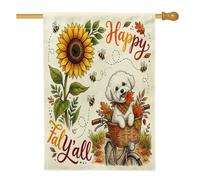 Drapeau aquarelle pour maison de chien bichon frisé 71,1 x 101,6 cm double face pour décoration extérieure, vélo d'automne, tournesol avant, toile, drapeau de maison, motif cool extérieur