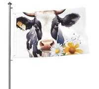 Drapeau aquarelle vache et marguerite 2 x 3 pieds intérieur avec œillets, drapeau de jardin double face, grande bannière, drapeaux de maison pour décoration extérieure, art mural, affiche suspendue