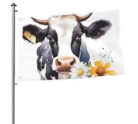 Drapeau aquarelle vache et marguerite 61 x 91 cm imprimé double face pour jardin, cour, drapeau pour l'extérieur, les vacances, bannière cadeau avec œillets, toile de fond photo pour décoration