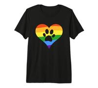 Drapeau Arc-en-Ciel LGBT en Forme de cœur avec Empreintes de Pattes de Chien Mois de la Fier T-Shirt Haut de Gamme