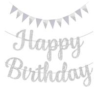 Drapeau Argenté Joyeux Anniversaire - Triangulaire À Lettres, Bannière Paillettes, Décoration De Fête De Première Année