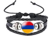 Drapeau Arménien Bracelet Tissé Ajustable - Insigne Rond De Mode Bracelet Souvenir Charme Bijoux Patriotiques Chics, Hommes Femmes Bracelets Tressés En Cuir Nouveauté Accessoires Cadeau, Réglabl