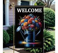 Drapeau Arrosoir Fleur Colorée Bienvenue Drapeau Militaire Couleurs Vives Imprimé Bannière, Pour Jardin, D'Intérieur, Balcon, 30x45cm