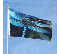 Drapeau artistique libellule bleue 6 x 0,9 m double face sans décoloration drapeau de jardin drapeau de cour drapeau de cour avec bannière extérieure en laiton décoration pour cour, porche, pelouse