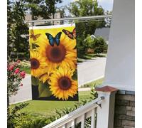 Drapeau artistique tournesol floral papillons 61 x 91 cm pour extérieur intérieur printemps été automne hiver drapeaux de jardin avec œillets verticaux double face pour décorations de cour