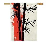 Drapeau asiatique de jardin en bambou, bannière décorative à l'encre zen rouge et noire, drapeau double face en toile de jute pour extérieur, décoration de pelouse saisonnière de vacances, 71 x 101,6