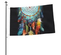 Drapeau attrape-rêves à plumes 61 x 91 cm avec impression double face pour extérieur, vacances, bannière cadeau avec œillets, toile de fond pour photo pour décoration intérieure et extérieure