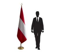 Drapeau Autriche avec mât en inox, pied stable et socle décoratif - Ensemble de présentation pour intérieur, bureaux ou événements officiels. Code CN6-AT-L