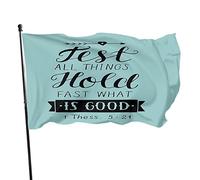 Drapeau avec citation « All Things Hold Fast What is Good » - Grande bannière de bienvenue - Pour maison, jardin, cour, pelouse - Vert - 0,9 x 1,5 m