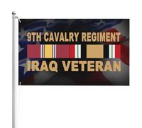 Drapeau Avec Œillets Drapeaux Ancien Combattant De La Guerre En Irak Du 9E Régiment De Cavalerie De L'Armée Américaine Décoratifs Suspendus Fanion Pour Bar Décorations Extérieur 90X150Cm