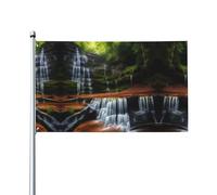 Drapeau avec vue en cascade. Imprimé sur un seul côté, 0,9 x 1,5 m, léger et fluide, adapté pour une utilisation en intérieur et en extérieur.
