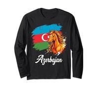 Drapeau Azerbaïdjan Cheval Patriotisme équestre Manche Longue