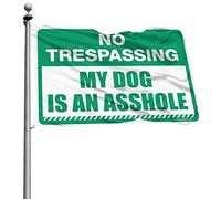 Drapeau « Bar For Man Cave No Trespassing My Dog Is An ass-le » - Drapeau de jardin cool - Décoration d'intérieur pour homme (120 x 180 cm)