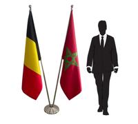 Drapeau Belgique et drapeau Maroc avec mât et pied. Drapeaux pour bureau. Drapeaux sur hampes. Code CN3-BE-MA