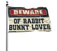 Drapeau « Beware of Rabbit Bunny Lover » pour chambre de fille et garçon (120 x 180 cm)