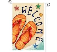Drapeau Bienvenue à la plage ! Tongs d'été Yard Flaggen intérieure 30x45cm | Durable Bannière drôle extérieur drapeaux Chambre à Coucher Pelouse