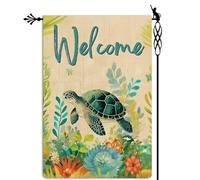 Drapeau Bienvenue à l'été tortues marines océan extérieur drapeaux Jardin | 30x45cm Drapeau De Jardin drôle pelouse drapeaux pour Toutes les saisons extérieure intérieure