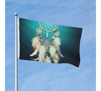 Drapeau blanc avec plumes et attrape-rêves - 0,9 x 1,5 m - Robuste - Double face - Grand drapeau de cour pour l'extérieur - Bannière de vacances avec œillets - Drapeaux d'extérieur - Décoration murale