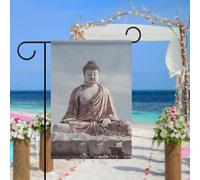 Drapeau blanc statue de Bouddha 30,5 x 45,7 cm, drapeau de jardin amusant à suspendre, bannière de bienvenue personnalisée pour intérieur ou extérieur, fête, décoration d'intérieur