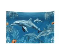 Drapeau bleu dauphins avec 4 œillets, drapeaux simples en polyester durable, bannières résistantes aux intempéries pour dortoir, fêtes, tournage, festivals, décoration de 61 x 88,9 cm