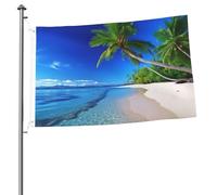 Drapeau bleu de la mer et du cocotier - 6 x 0,9 m - Impression double face - Drapeau de jardin pour l'extérieur - Bannière cadeau avec œillets - Toile de fond pour photo pour intérieur et extérieur