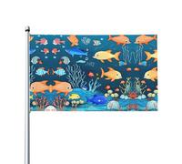 Drapeau bleu du monde sous-marin des poissons. Imprimé sur un seul côté, 0,9 x 1,5 m, léger et fluide, adapté pour une utilisation en intérieur et en extérieur.