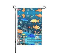 Drapeau bleu sous-marin du monde des poissons pour décoration de jardin 30,5 x 45,7 cm, 100 % fibre de polyester, tissu épais, universel pour toutes les saisons