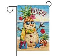 Drapeau Bonhomme de neige ananas tropical, plage côtière d'été à Hawaï