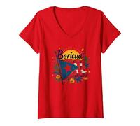 Drapeau Boricua Pride de Porto Rico pour Enfants T-Shirt avec Col en V, Femme, Rouge, S