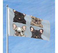 Drapeau bouledogue français 61 x 91 cm Double face Ne se décolore pas Drapeau de jardin Drapeau de cour Drapeau avec bannière extérieure en laiton Décoration pour cour, porche, pelouse