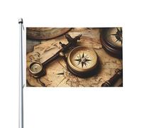 Drapeau boussole et carte du monde ancienne 91 x 152 cm - Drapeau vertical double face - Bannière de vacances saisonnières avec œillets en laiton - Pour décoration intérieure et extérieure