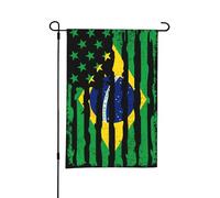 Drapeau brésilien américain, racines du Brésil, drapeau de jardin double face, petits drapeaux pour cour, convient pour l'extérieur ou le jardin, décoration de patio, cour, 18 x 12 pouces