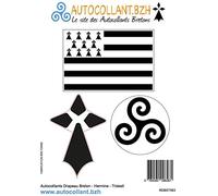 Drapeau Breton Hermine et Triskell - Trio Autocollants - Vinyle Noir - Traditionnel - Stickers - Bretagne