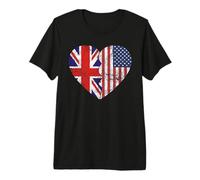 Drapeau Britannique américain en Forme de cœur | Royaume-Uni Amérique USA T-Shirt Haut de Gamme