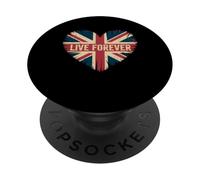 Drapeau Britannique Humoristique « Live Forever Grunge » en Forme de cœur pour Homme et Femme PopSockets PopGrip Adhésif