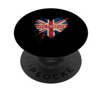 Drapeau Britannique Humoristique « Live Forever Grunge » en Forme de cœur pour Homme et Femme PopSockets PopGrip Adhésif