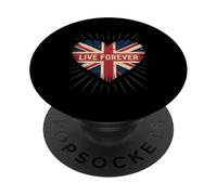 Drapeau Britannique Humoristique « Live Forever Grunge » en Forme de cœur pour Homme et Femme PopSockets PopGrip Adhésif