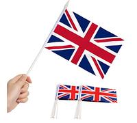 Drapeau britannique Union Jack Stick, ANLEY Grande-Bretagne Mini drapeau à main 5 x 8 pouces (12 x 20 cm) avec poteau solide blanc de 12 "(30 cm) - Couleur vive et résistant à la décoloration