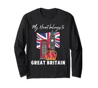 Drapeau Britannique Vintage My Heart Belongs to Great Britain Manche Longue
